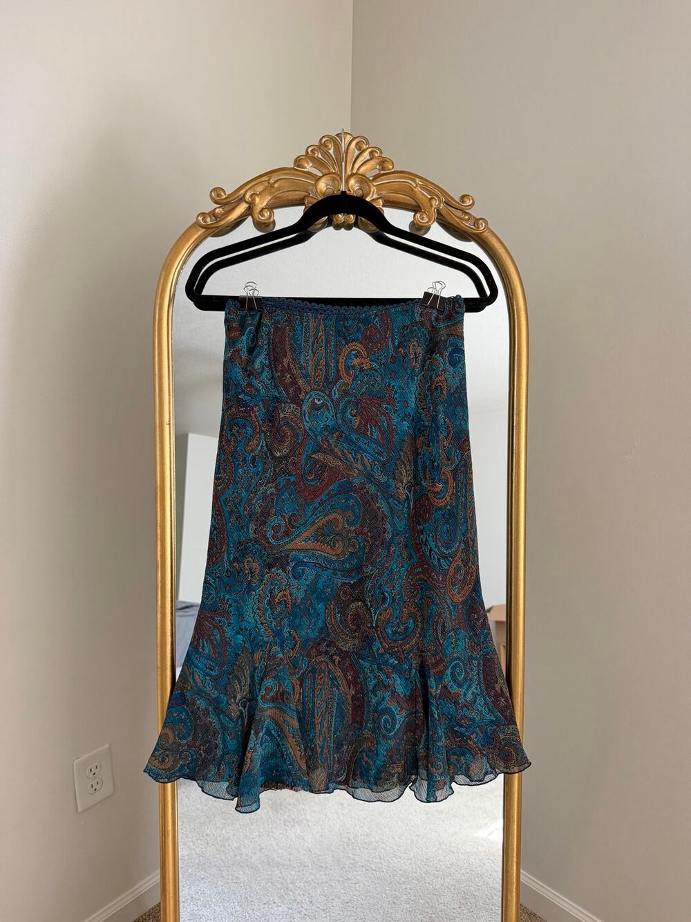 Vintage 90s BIYAYCDA Career Paisley Brown Blue Flowy Skirt